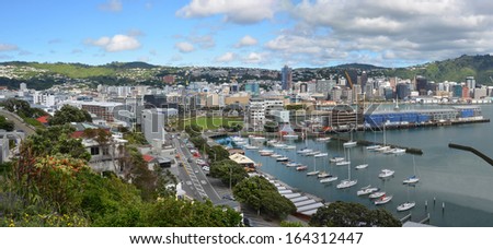 Wellington City Panorama on a Spring day in New Zealand from Oriental Bay.