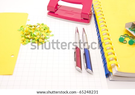 Workplace in an office with different office tools
