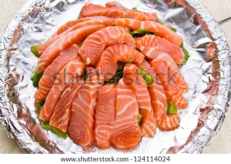 Fresh, wild salmon fish fillet steaks