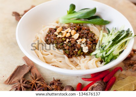 Chinese food, noodles with soy bean paste, Beijing food