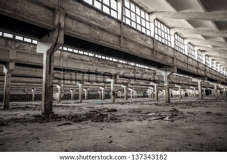 Old factory buildings, spacious workshop