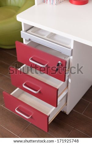 The drawer, brightly colored furniture