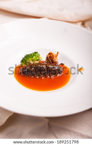 China dishes, sea cucumber on the disk