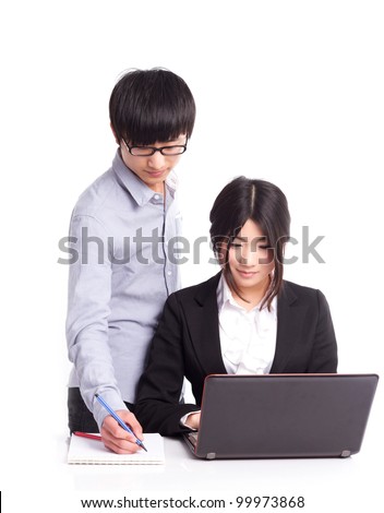 The two Asian white-collar, working on the computer side