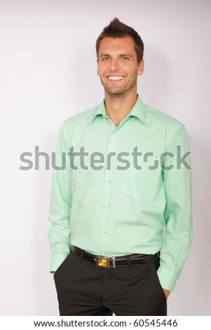 Young businessman in a green shirt