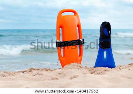 Life-saving equipment on beach,