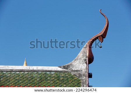 Gable apex on the roof of temple in Samutprakarn, Thailand.