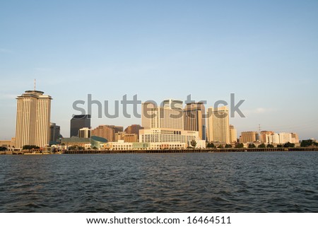 the skyline of New Orleans, Louisiana, just after sunrise