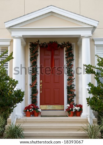 front entryway decorated for the holiday season