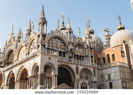 Saint Marks Basilica, Cathedral, Church Statues Mosaics Details Doge\'s Palace Venice Italy