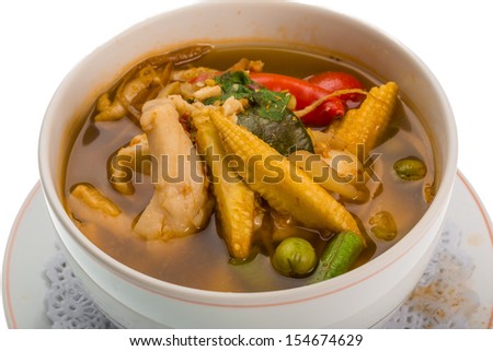 Spicy Thai Chicken and Corn Soup with lotus seeds