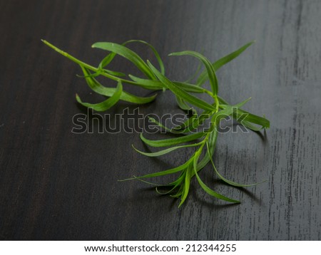 Tarragon leaves on the desk