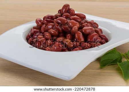 Red beans from can with leaf