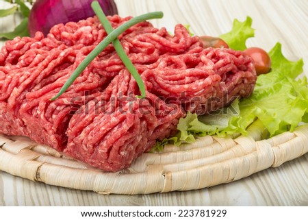 Raw minced beef with onion - ready for cooking