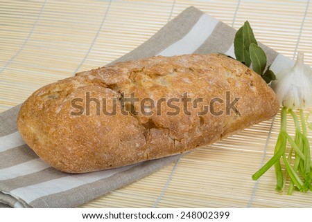 Italian bread ciabatta with garlick and other herbs