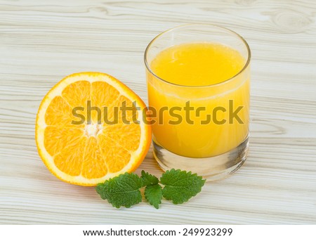 Fresh orange juice with fruit and mint leaves