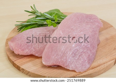 Raw turkey steak with rosemary - ready for cooking