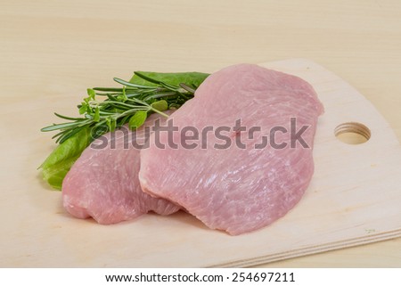 Raw turkey steak with rosemary - ready for cooking