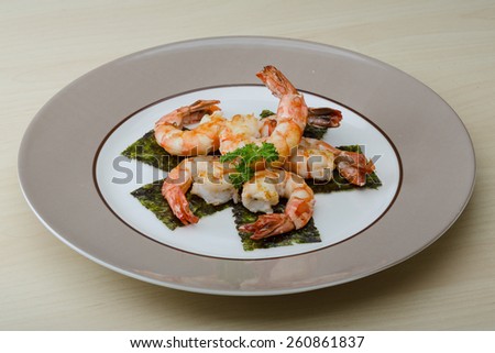Roasted Tiger shrimps cocktail with herbs and spices