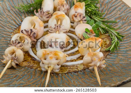 Grilled cuttlefish bbq with rosemary and pepper