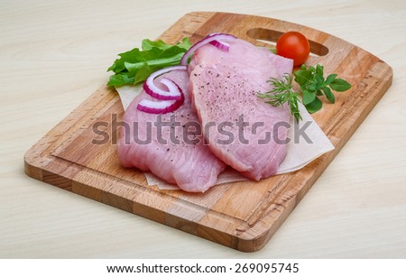 Raw turkey steaks with herbs - ready for cooking