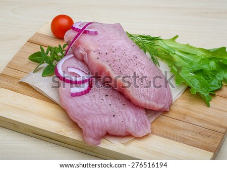 Raw turkey steaks with herbs - ready for cooking