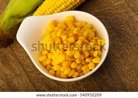 Sweet canned corn in the bowl