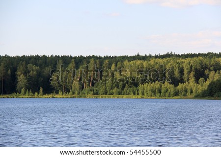 Forest near lake in Russia Ural