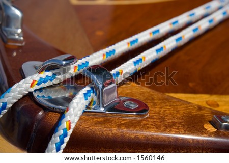 Sailing rope on a wood boat or yacht.