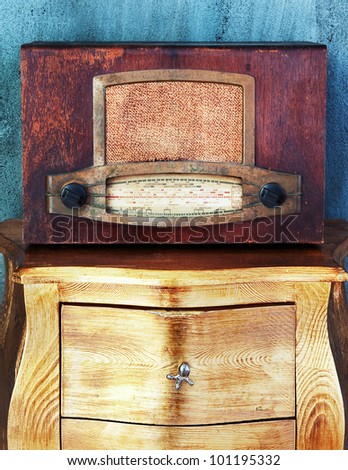 antique radio in a antique drawer on a abstract background close up
