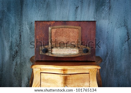 antique radio in a antique drawer on a abstract background