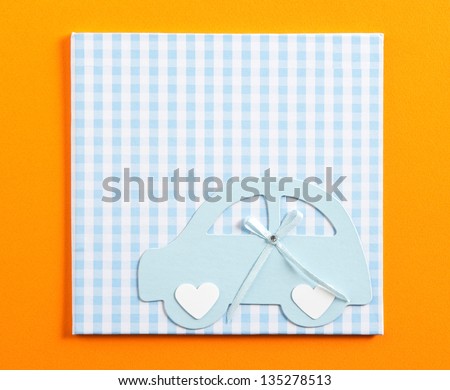 baptism invitation card for boy with car on yellow background