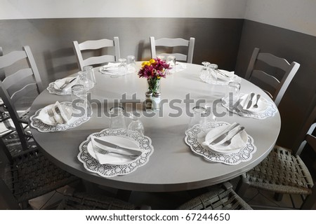 restaurant table with dinnerware set