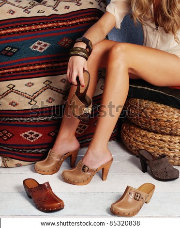 women beautiful leg with clogs