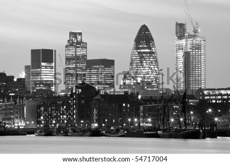 black and white city at night. stock photo : Black and white