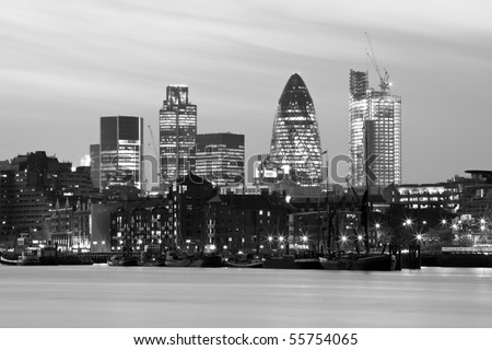 Black And White City At Night. lack and white city at night. stock photo : Black and white