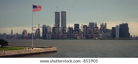 Scan of medium format\'s original negative shot in New York in May 1999, view of WTC towers -  VERY NOISY
