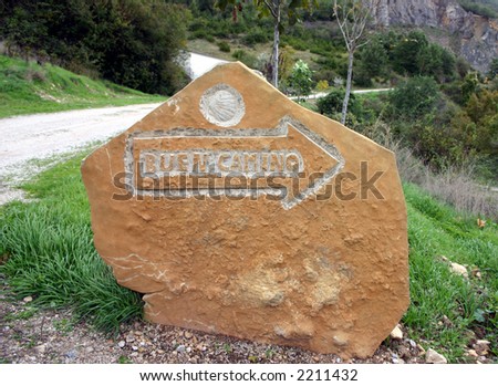 handmade sign of the Camino de Santiago, long distance foot pilgrimage, Navarra, Spain, Europe