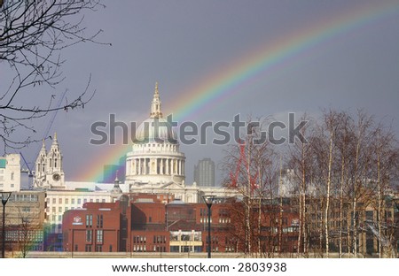 Cathedral of St Paul, London, UK with Rainbow (symbol for the covenant between humankind and God)