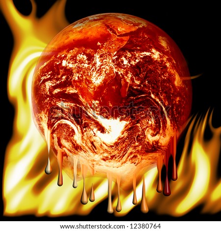 Red hot glowing, burning earth (based on a Nasa public domain image) on a fire background, global warming concept