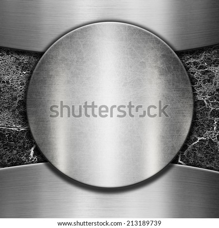 Metal template. Round shield Iron plate background