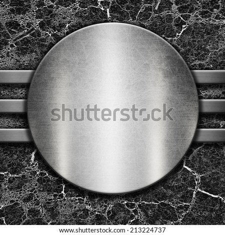 Metal template. Round shield Iron plate background