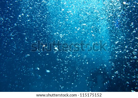 bubbles in fresh blue clear water in the red sea