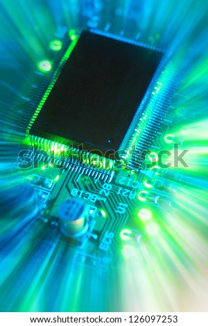 close-up of computer printed circuit board