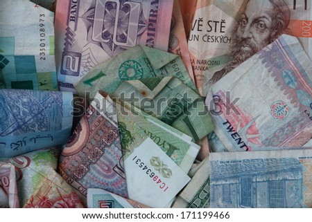 close-up of some foreign bills..