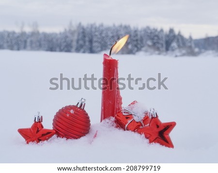 Christmas decoration outside in real snow winter