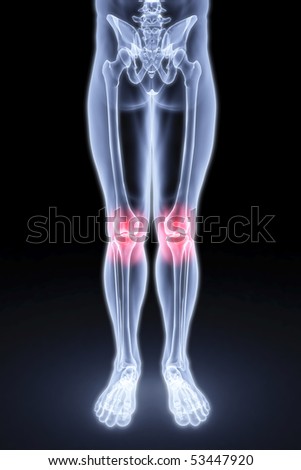 stock photo male feet under the Xrays knee joints are highlighted in