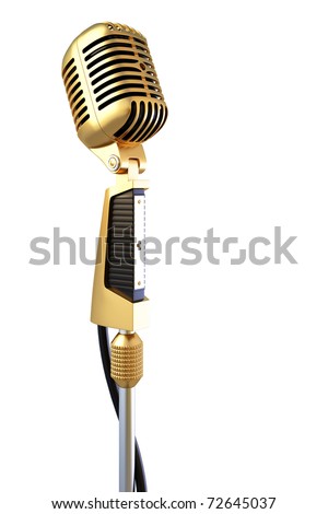  Fashioned Microphone on Golden Old Professional Microphone  Isolated On White  Stock Photo