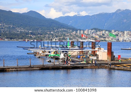 View on Vancouver bay and mooring of seaplanes. Vancouver city, British Columbia.Canada