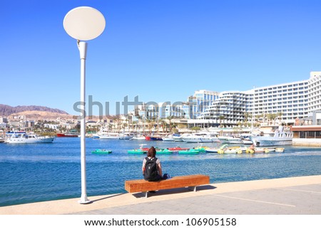 View on the boats in marina of Eilat city (Red sea. Israel)